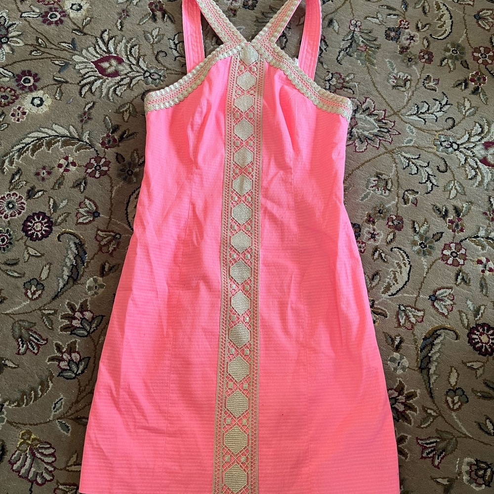 NWT Womens Lilly Pulitzer pink dress with gold accents.  Size 2
